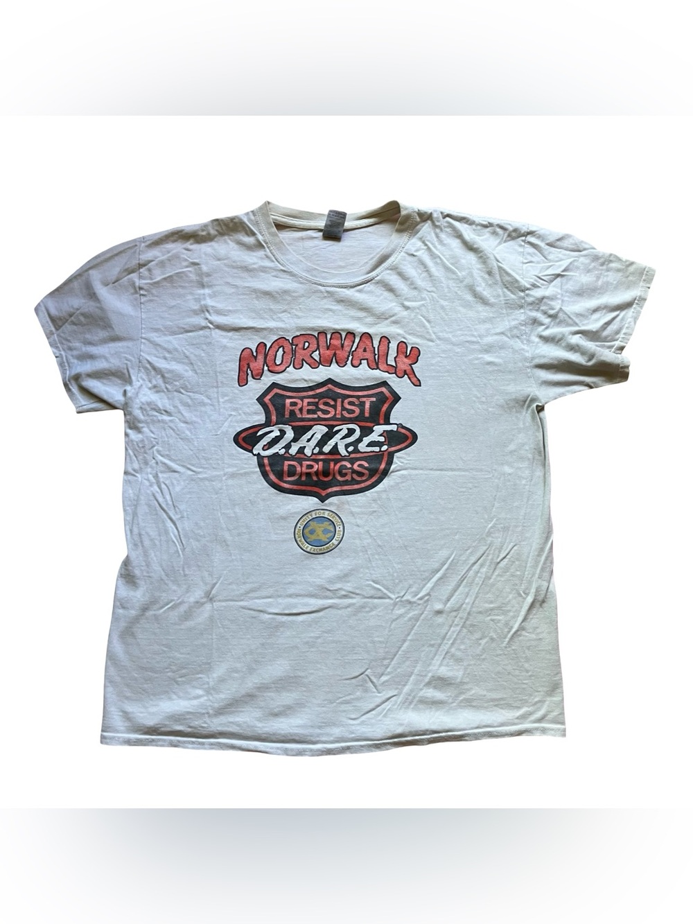 Norwalk D.A.R.E. Resist Drugs Graphic Tee - White Thrashed stained